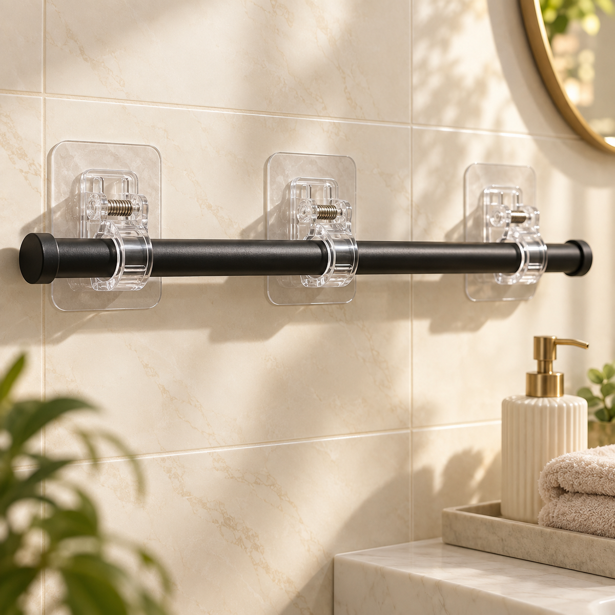 Premium clear self-adhesive rod holder hero