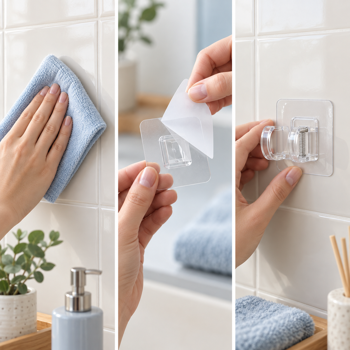 Install self-adhesive rod holders in three steps